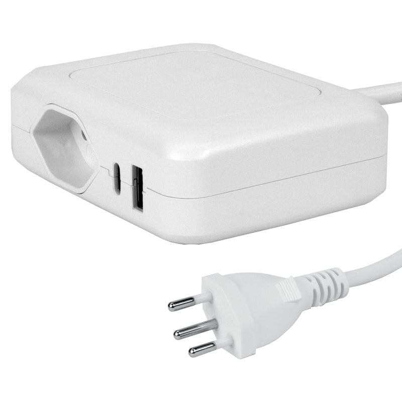 Steffen IQ Steckdosenleiste, 3×T13, 1×USB‑A 36 W + 1×USB‑C PD 45 W, 1,5 m, IP20, Eingang T12 – weiss