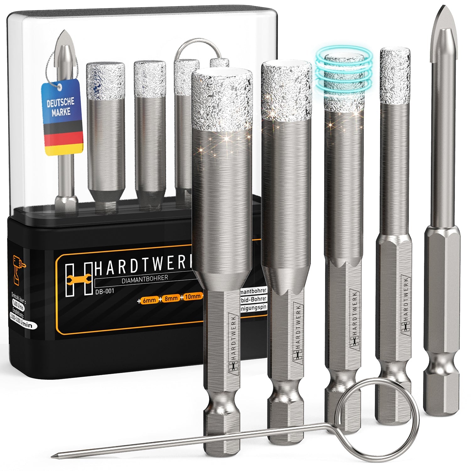 Hardtwerk Fliesenbohrer-Set 5-tlg. 6/8/10/12 mm Diamant 1/4" Sechskantschaft – für Fliesen