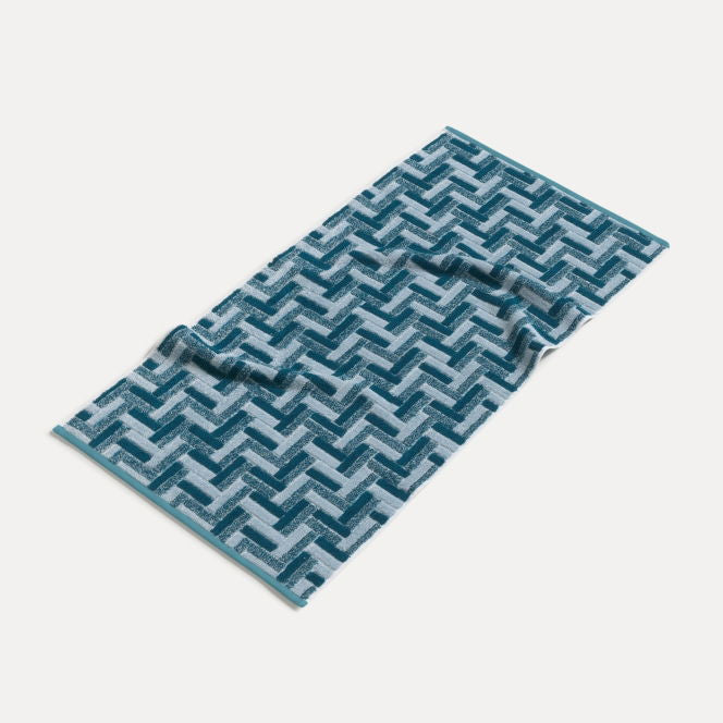 Möve Duschtuch Tide Tiles – 67 × 140 cm, Aqua, Baumwolle, 520 g/m²