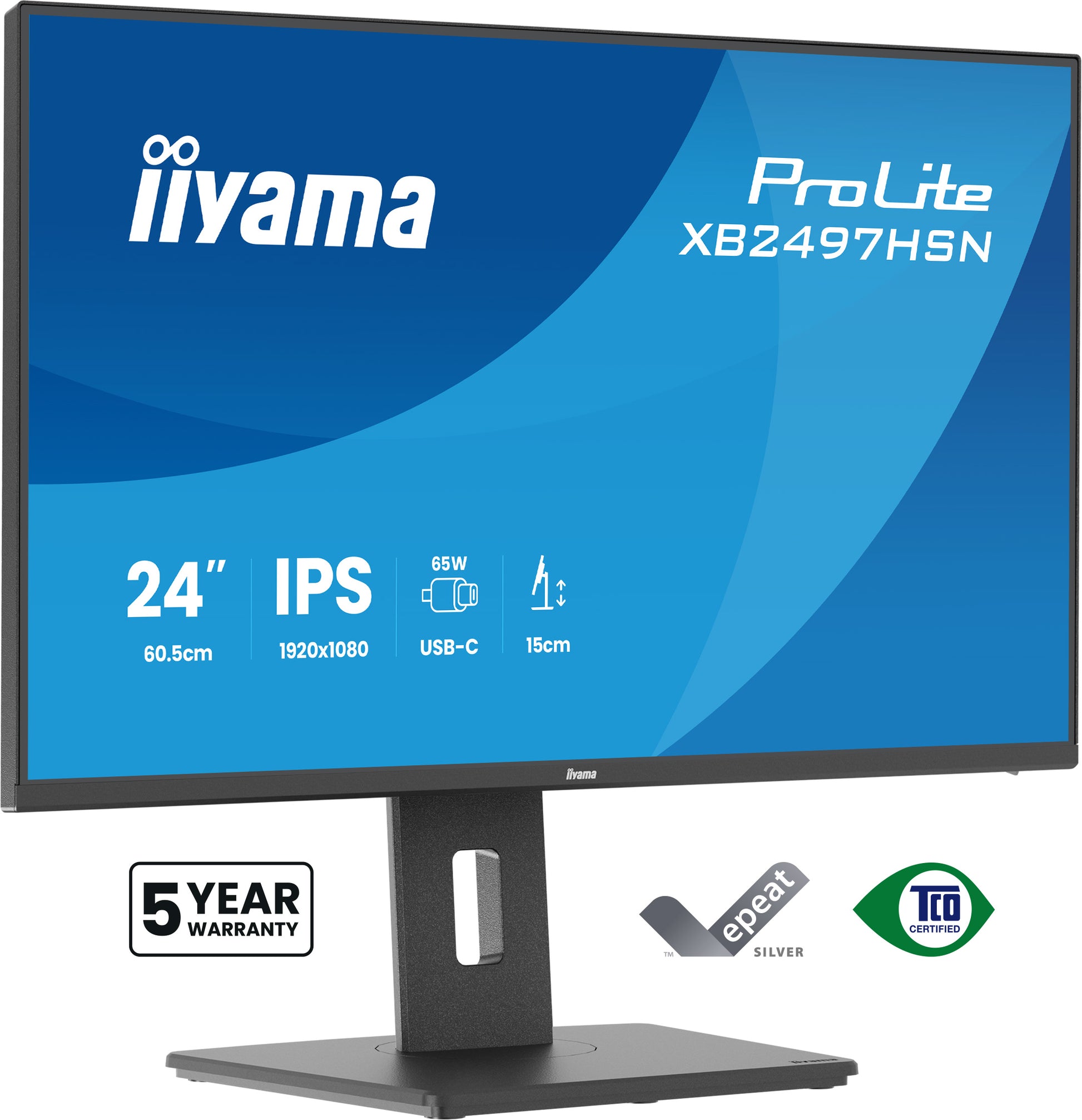 iiyama ProLite XB2497HSN-B1 – 23,8", 1920 × 1080 (Full HD), IPS, 100 Hz, USB-C 65 W, LAN