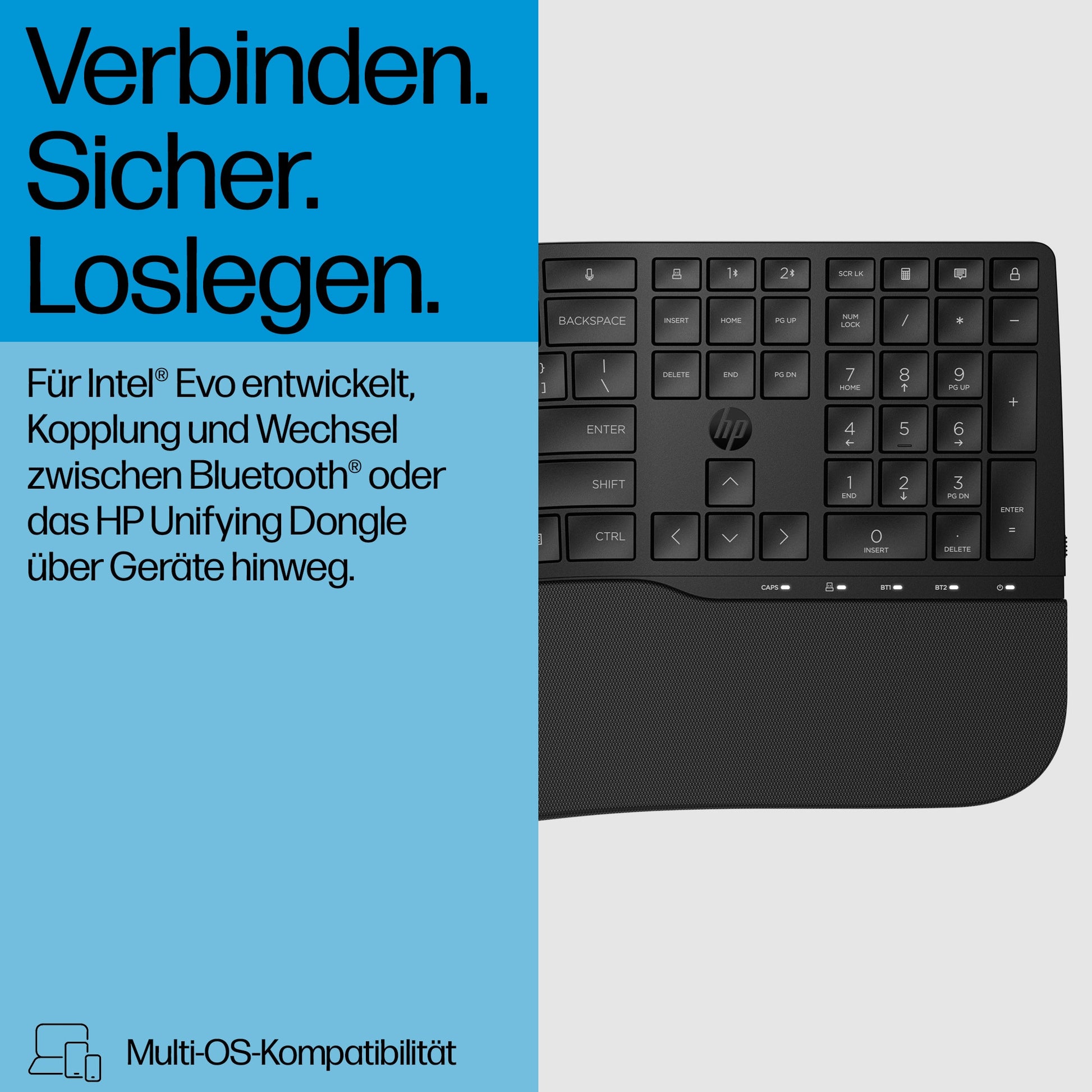 HP 685 Comfort – Tastatur – Membran – Bluetooth & 2,4 GHz – mit Handballenauflage – Schwarz