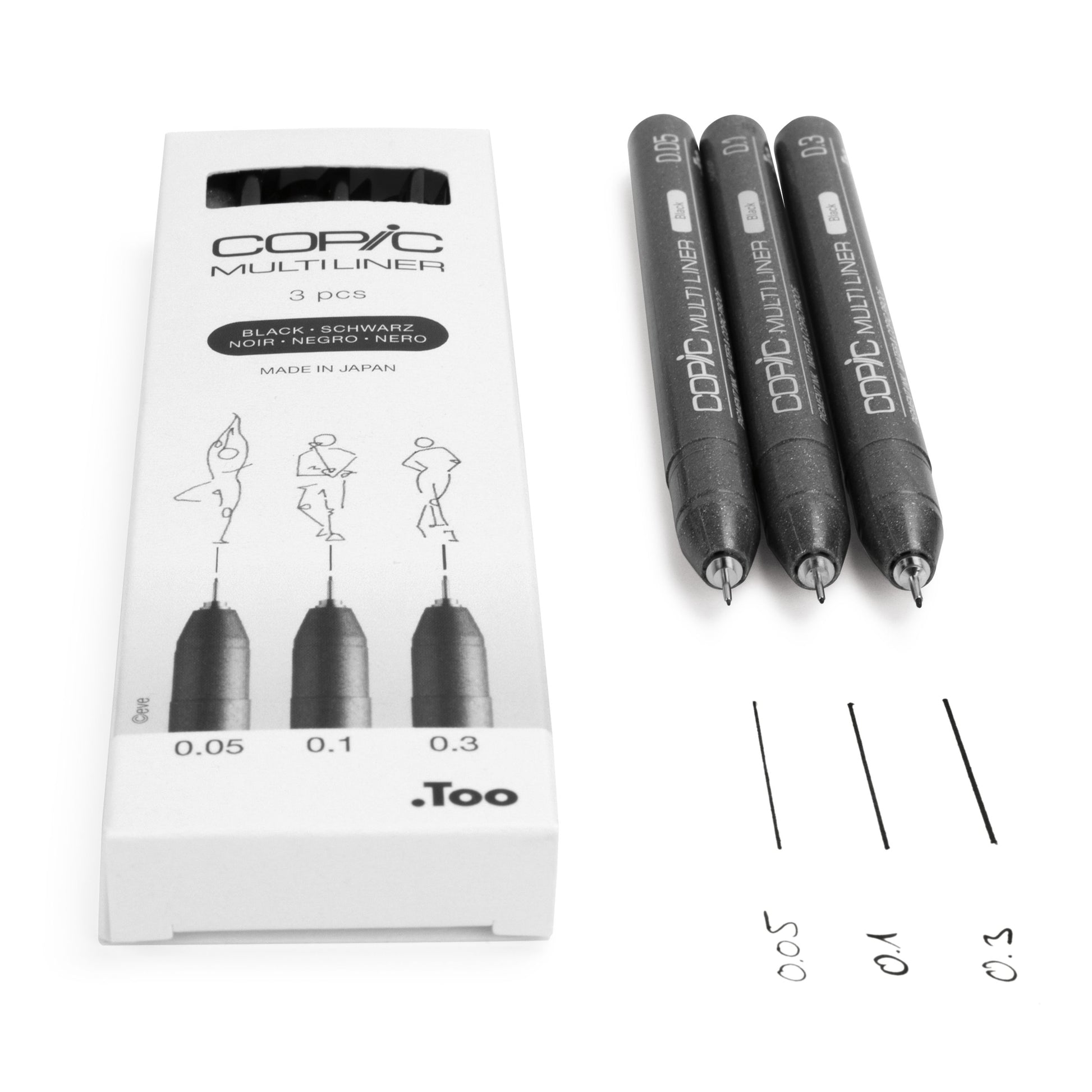 Copic Multiliner Fineliner – 3 Stk., 0,05–0,3 mm, schwarz, wasserfest