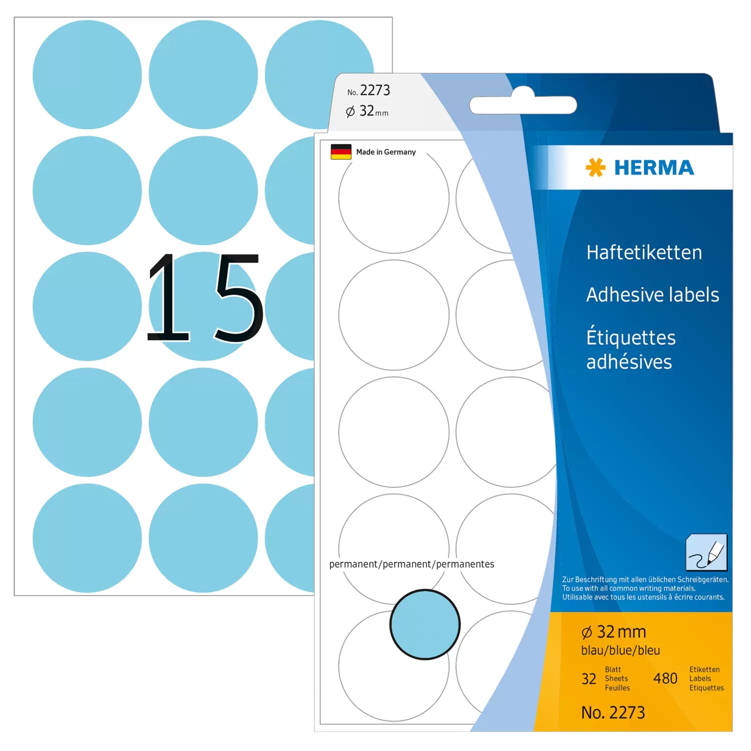 HERMA Schmucketiketten – Papier, rund, Ø 32 mm, 480 Stk, 32 Bogen, permanent haftend