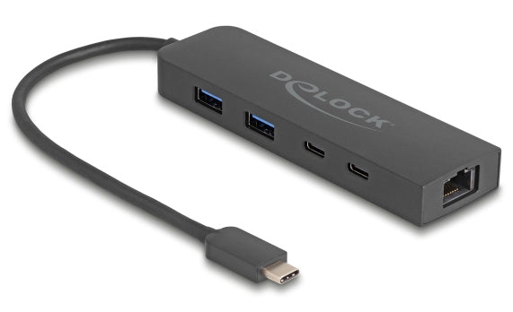 DeLOCK USB-Hub – USB-C, 2× USB-A, 85 W PD, 2,5GbE, für Windows/Mac/Linux