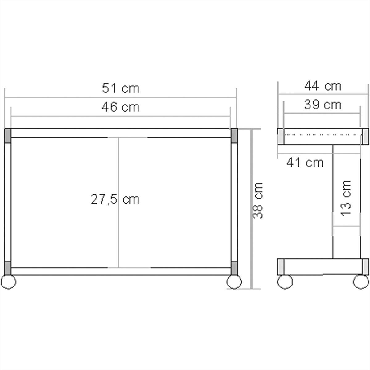ROLINE Laptop-/Gerätewagen, 46 × 39 cm, 30 kg, lichtgrau/weiss, Metallgestell, 4 Rollen (2 feststellbar)