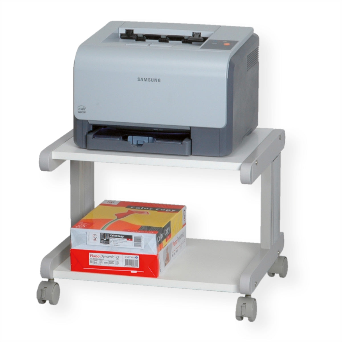 ROLINE Laptop-/Gerätewagen, 46 × 39 cm, 30 kg, lichtgrau/weiss, Metallgestell, 4 Rollen (2 feststellbar)