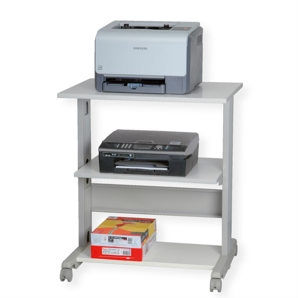 ROLINE Laptop-/Gerätewagen, 68 × 50 cm, 30 kg, lichtgrau/weiss, 4 Rollen (2 feststellbar)