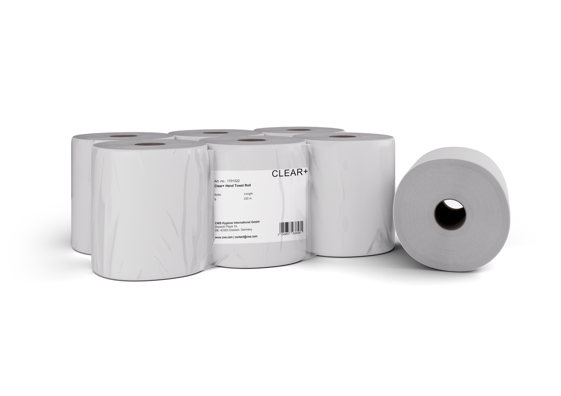 Clear+ Handtuchrolle – 2-lagig, Zellstoff – 220 m – Pack 6 Rollen – EU Ecolabel