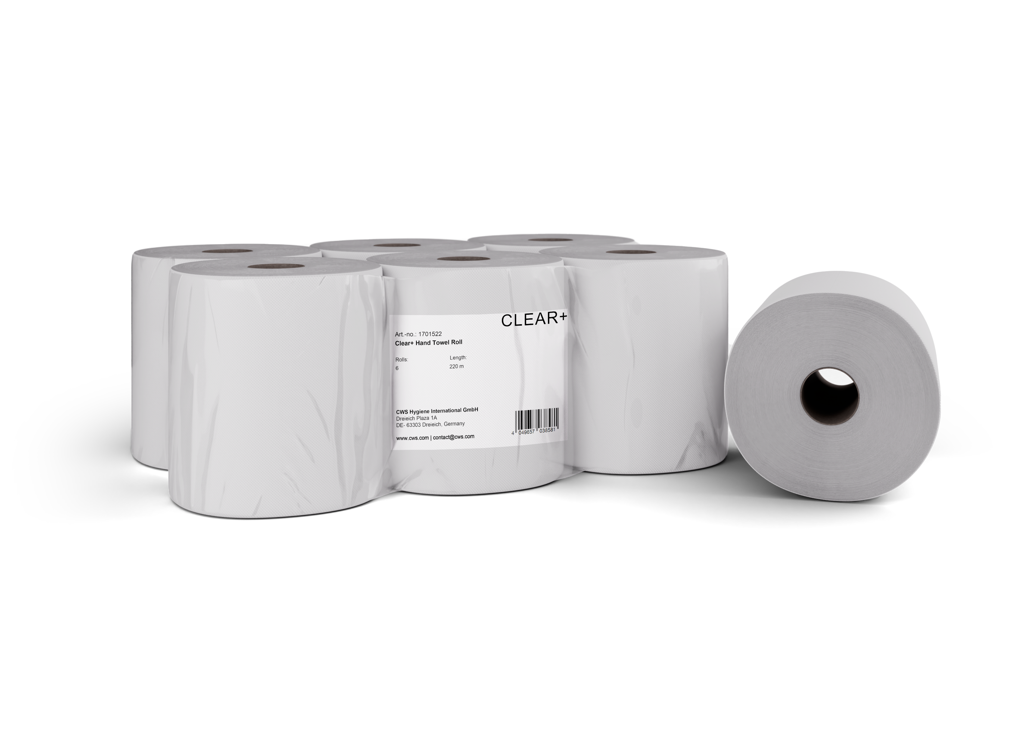 Clear+ Handtuchrolle – 2-lagig, Zellstoff – 220 m – Pack 6 Rollen – EU Ecolabel