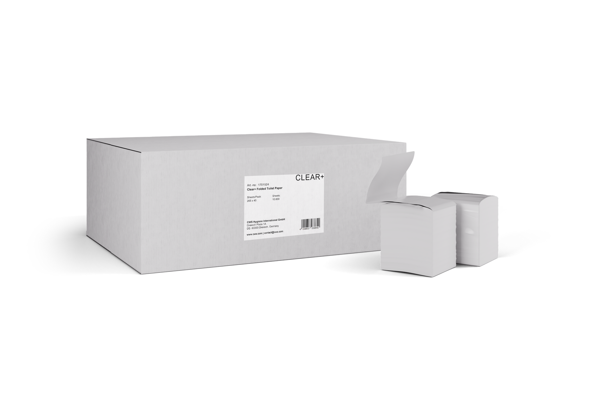 Clear+ Toilettenpapier Einzelblätter V-Falz – 2-lagig, 265 Blatt/Packung – 40 Packungen