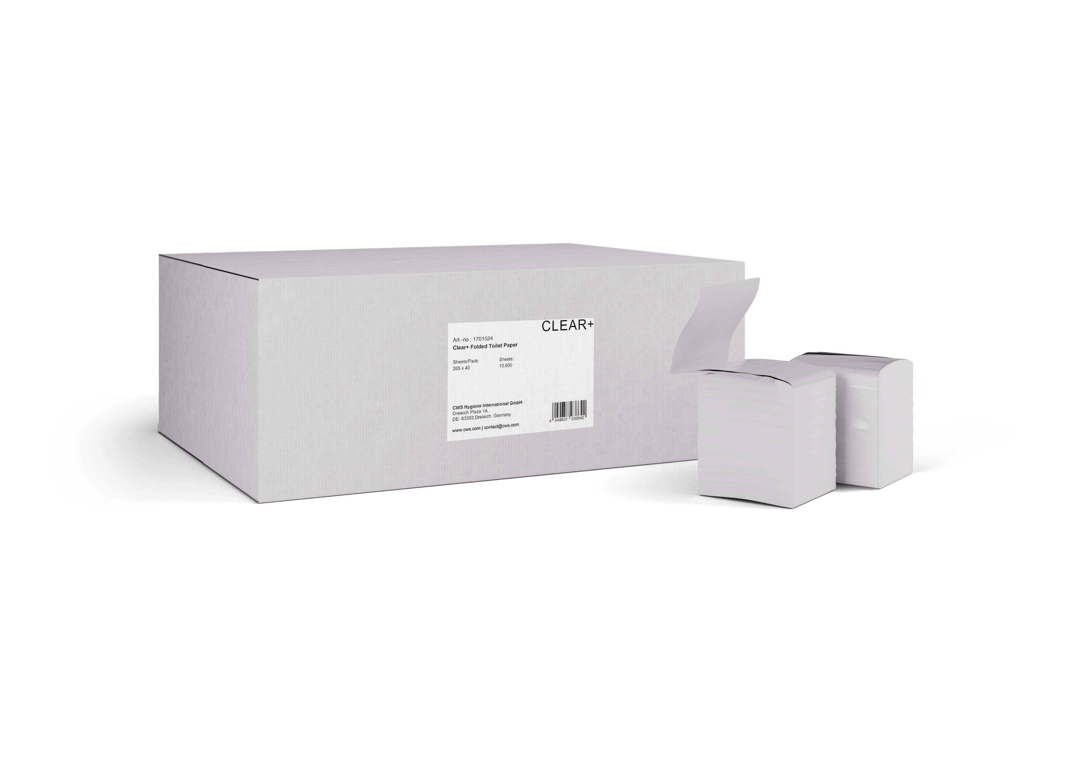 Clear+ Toilettenpapier Einzelblätter V-Falz – 2-lagig, 265 Blatt/Packung – 40 Packungen