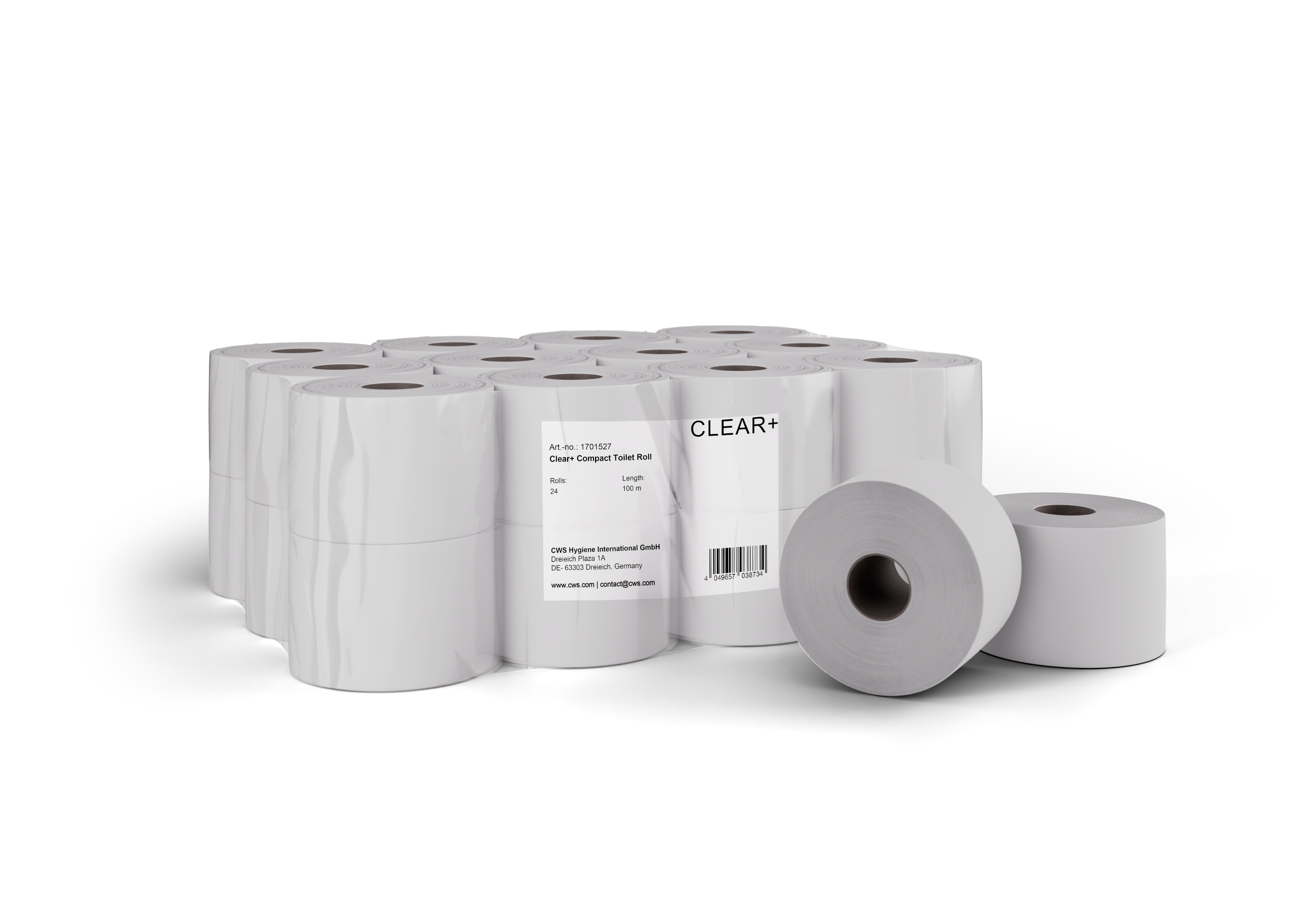 Clear+ Toilettenpapier Kompakt-Rollen – 2-lagig, Zellstoff, Rollenlänge 100 m – 24 Rollen