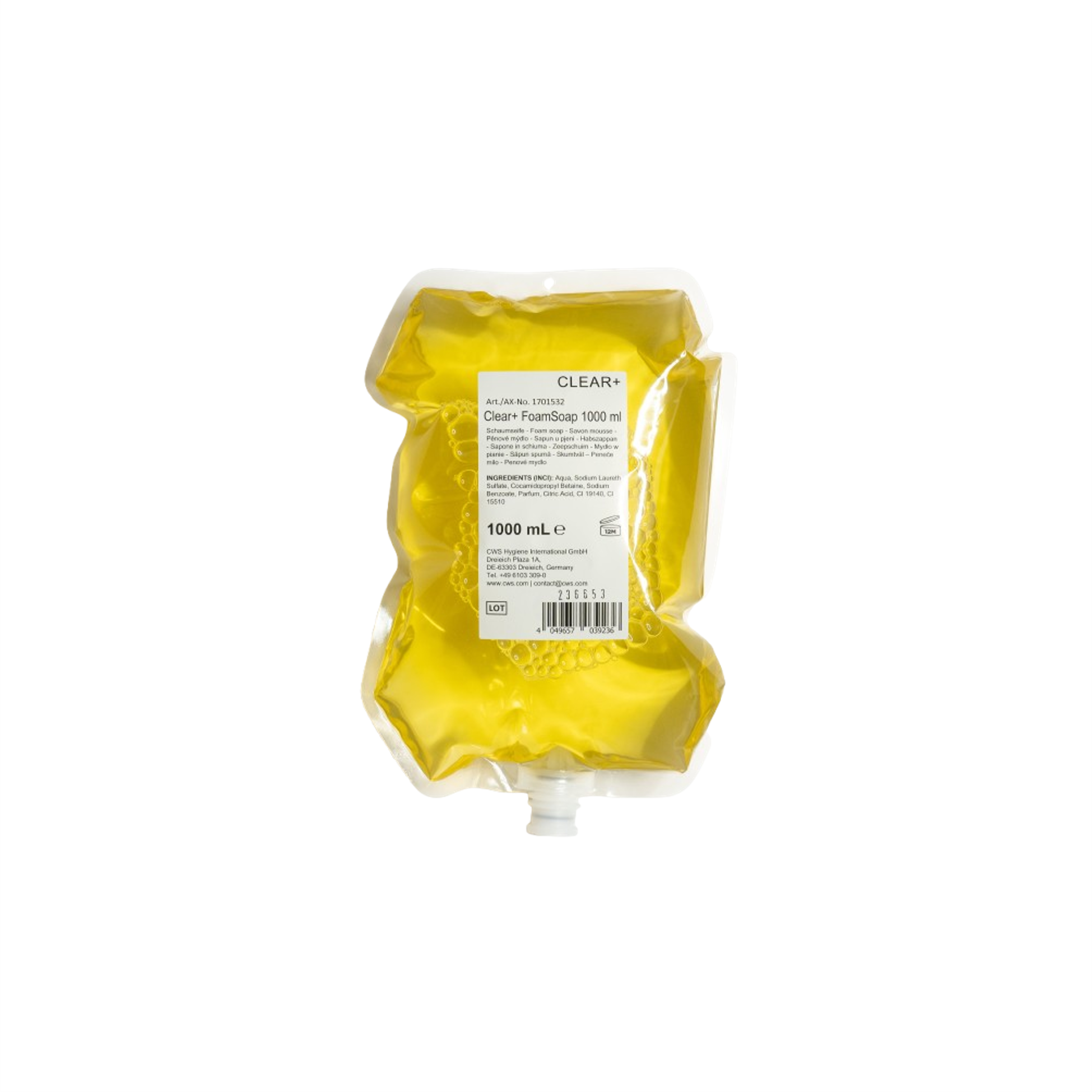Clear+ Schaumseife – Zitrusduft – Nachfüllbeutel – für Schaumseifenspender 1 l – 4 × 1 l