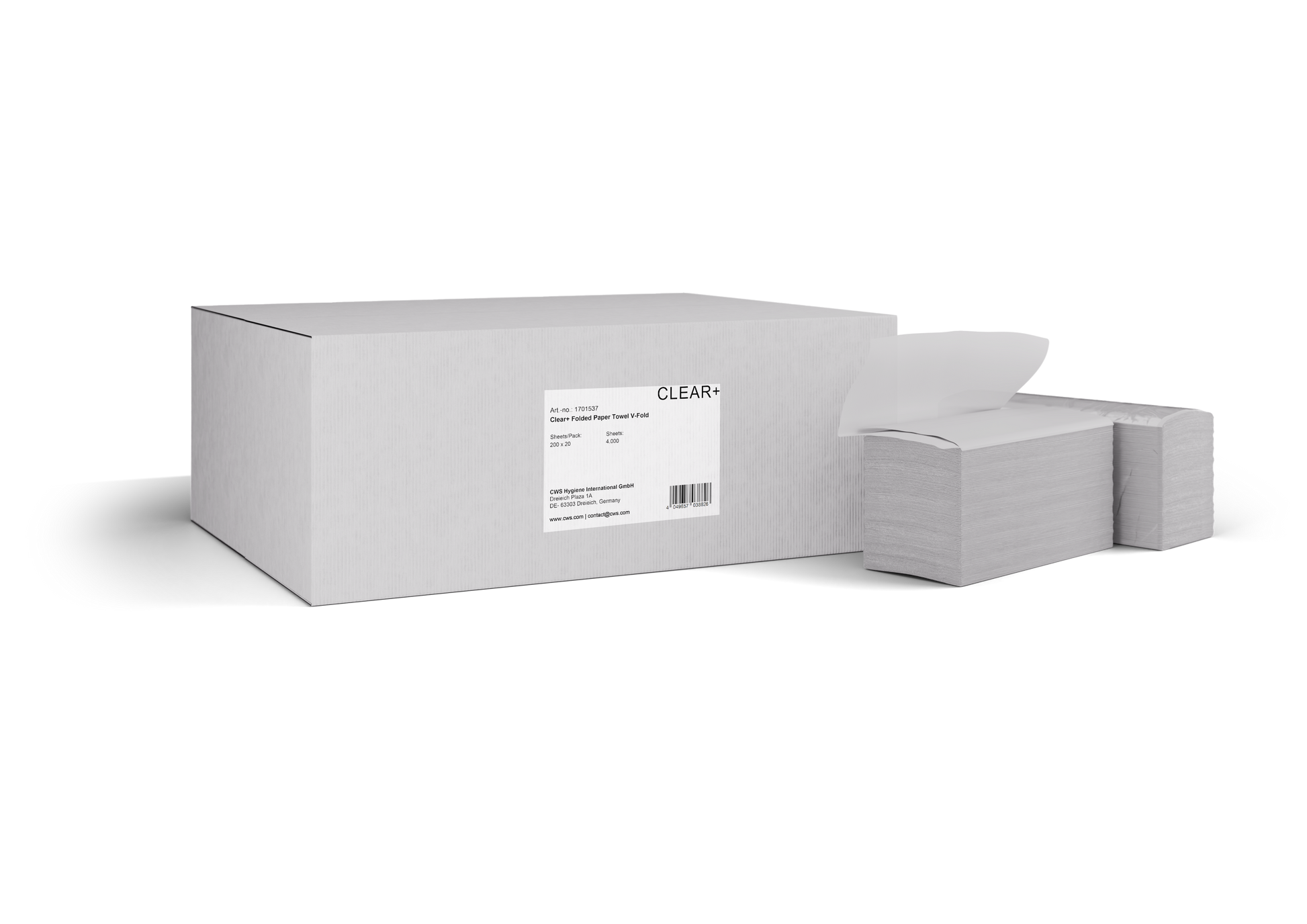 Clear+ Falthandtücher V-Falz – 2-lagig, weiss, Zellstoff – 208 × 250 mm – EU Ecolabel