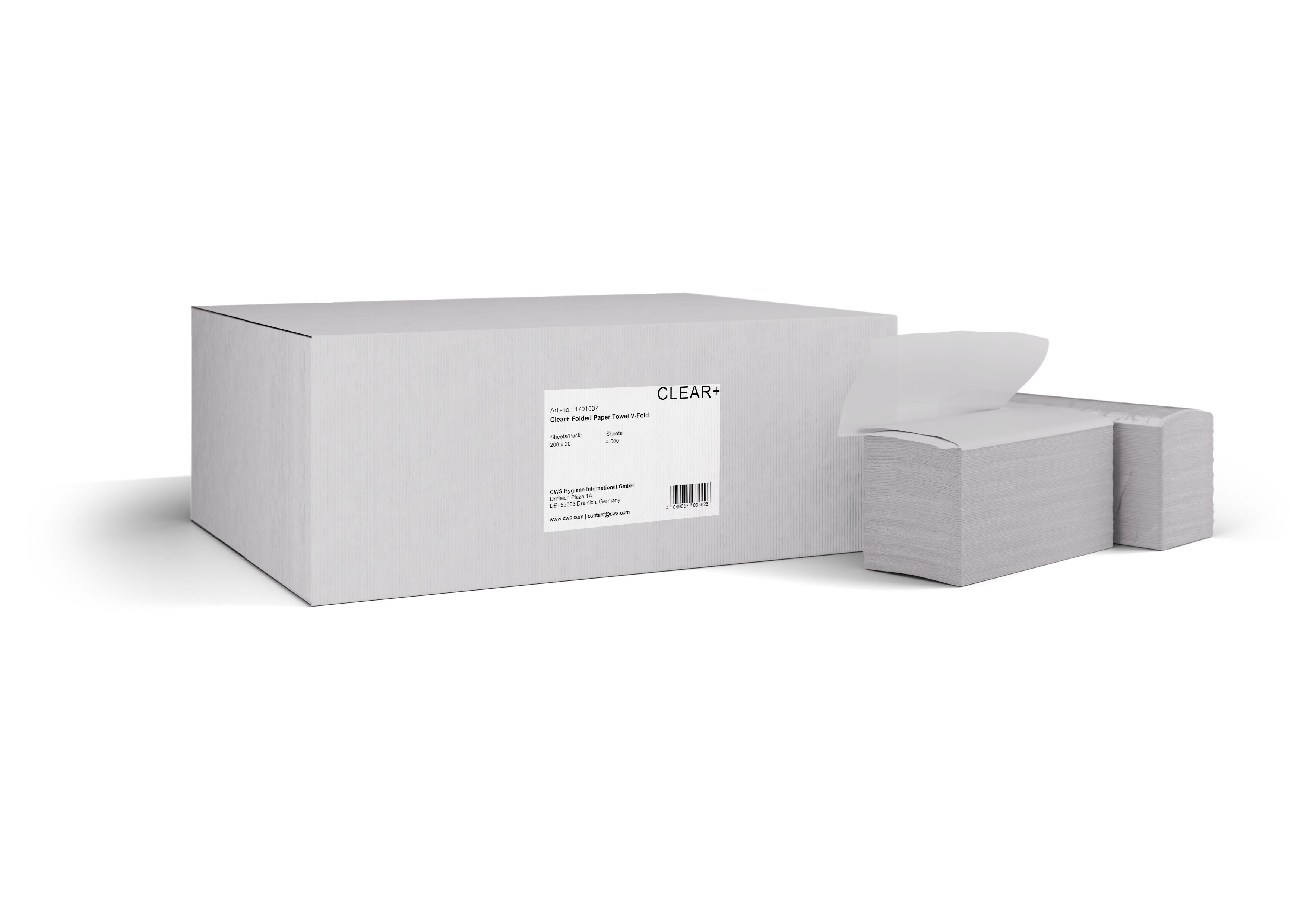 Clear+ Falthandtücher V-Falz – 2-lagig, weiss, Zellstoff – 208 × 250 mm – EU Ecolabel