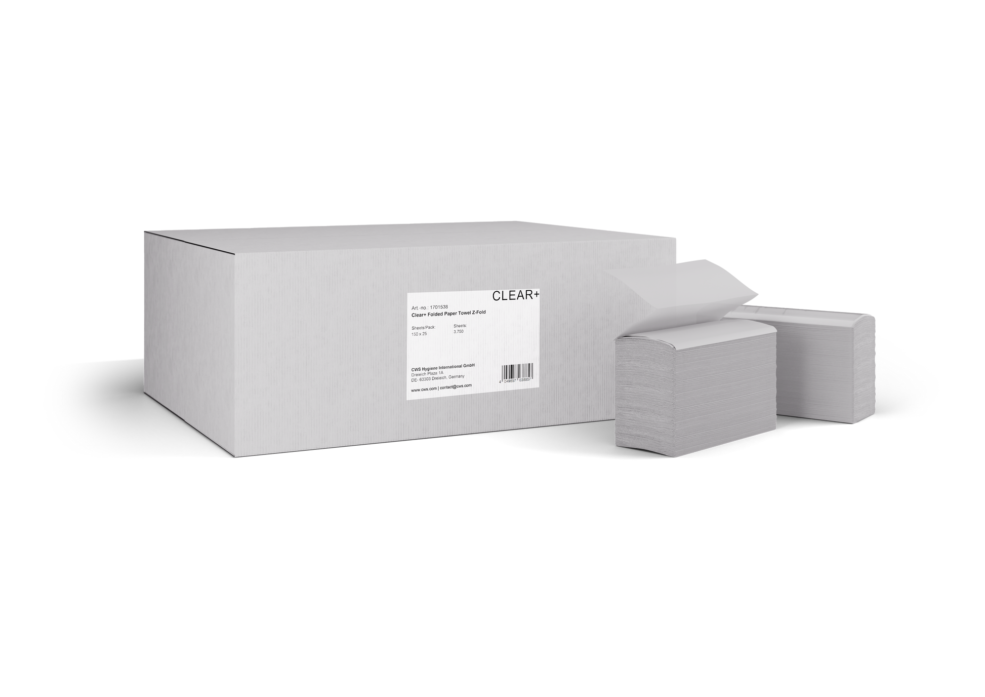Clear+ Falthandtücher Z-Falz – 2-lagig – 235 × 240 mm – Karton 25 × 150 Blatt – EU Ecolabel