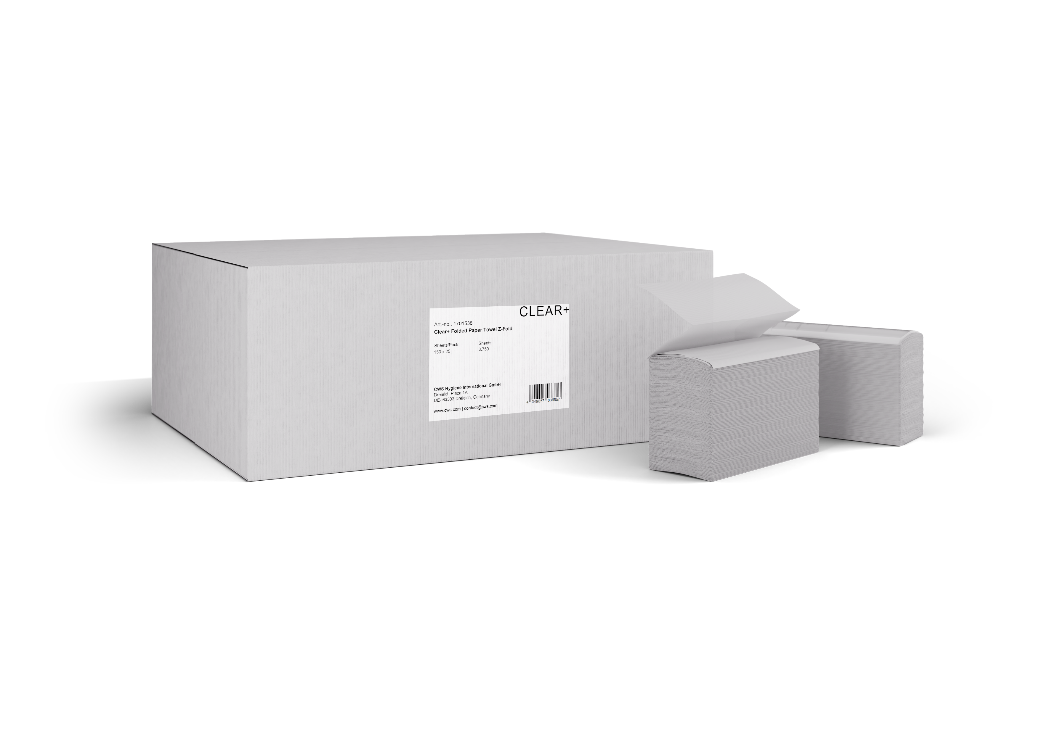 Clear+ Falthandtücher Z-Falz – 2-lagig – 235 × 240 mm – Karton 25 × 150 Blatt – EU Ecolabel