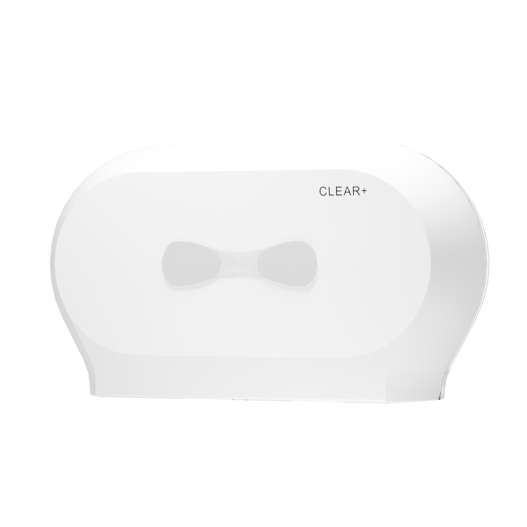 Clear+ Toilettenpapierspender – Polypropylen/ABS, weiss, für 2 Rollen (Midi, Ø 19 cm), abschliessbar