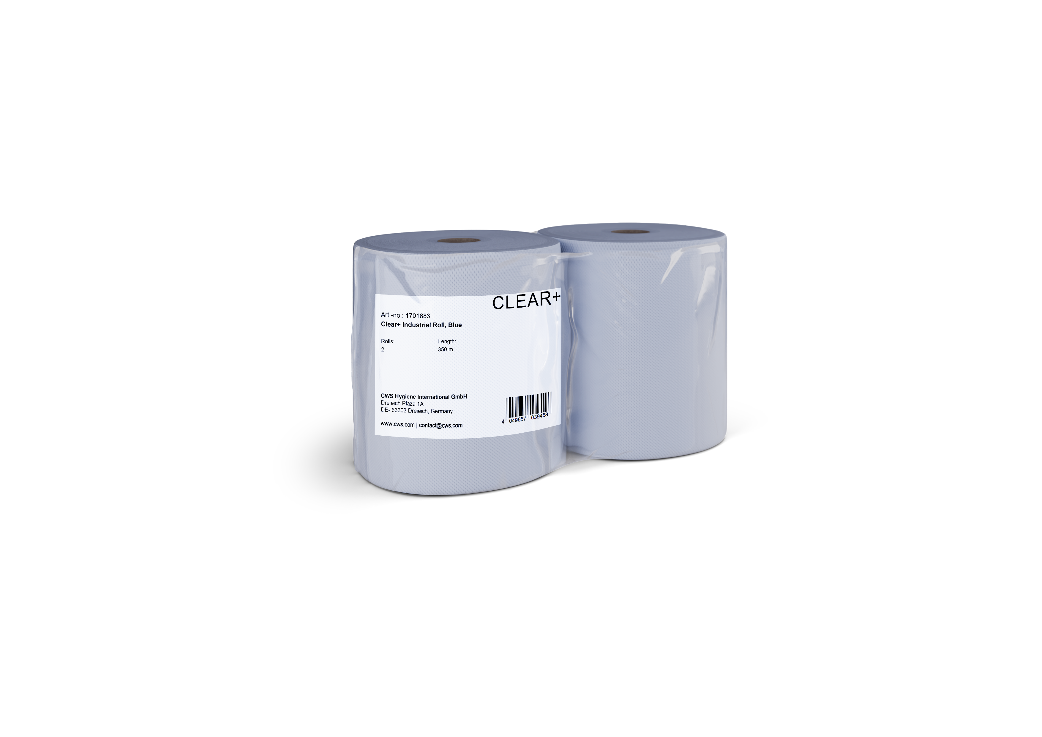 Clear+ Handtuchrolle – 2-lagig, Blau, Recycling-Fasermischung – 350 m – Pack 2 Rollen