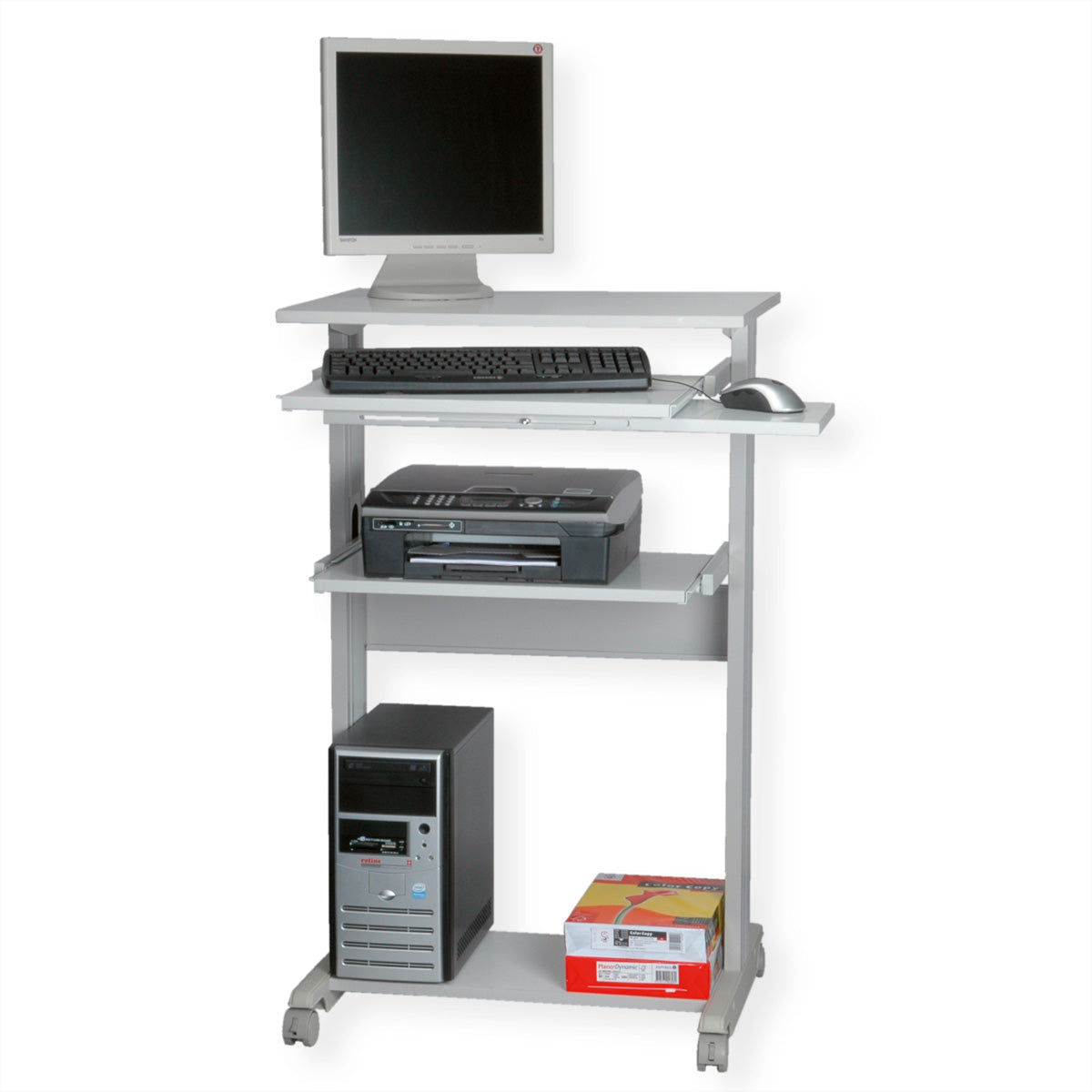 ROLINE Laptop-/Gerätewagen, 68 × 50 cm, lichtgrau/weiss, Kunststoff/Metall, Rollen (4, 2 feststellbar)