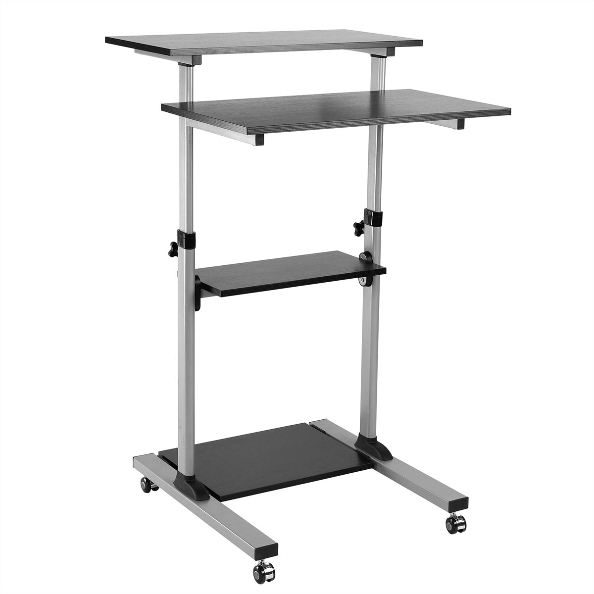 ROLINE Höhenverstellbarer Tisch, 70 × 35,5 cm, 81–125 cm, 60 kg, Lichtgrau/Schwarz, Kunststoff/Stahl, 4 Rollen