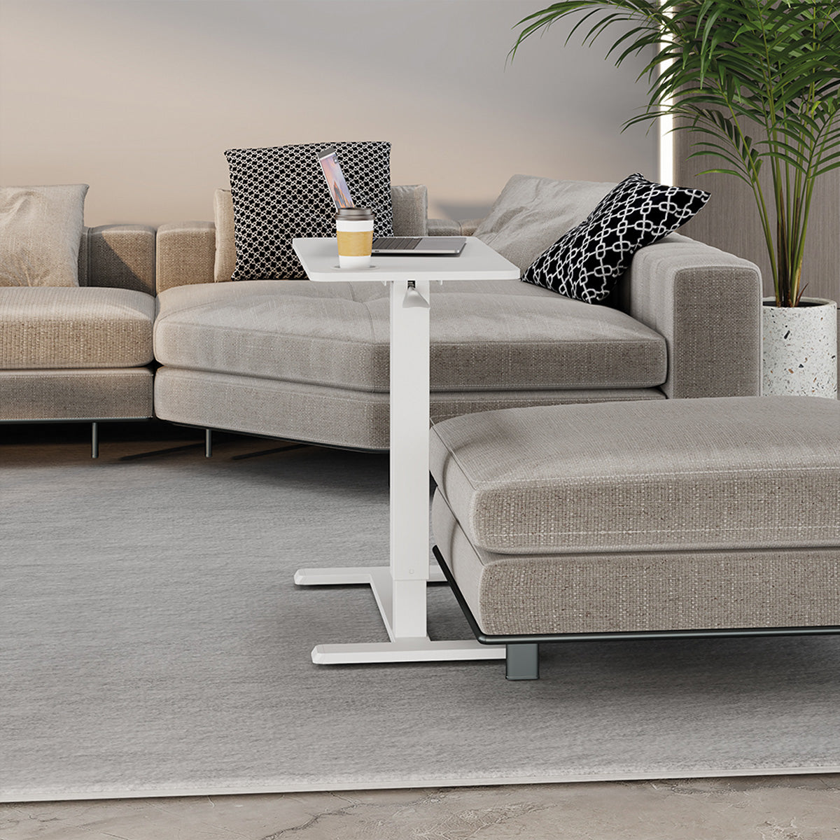 ROLINE Höhenverstellbarer Tisch, 70 × 40 cm, Gasfeder, 64–99 cm, 7 kg, Weiss