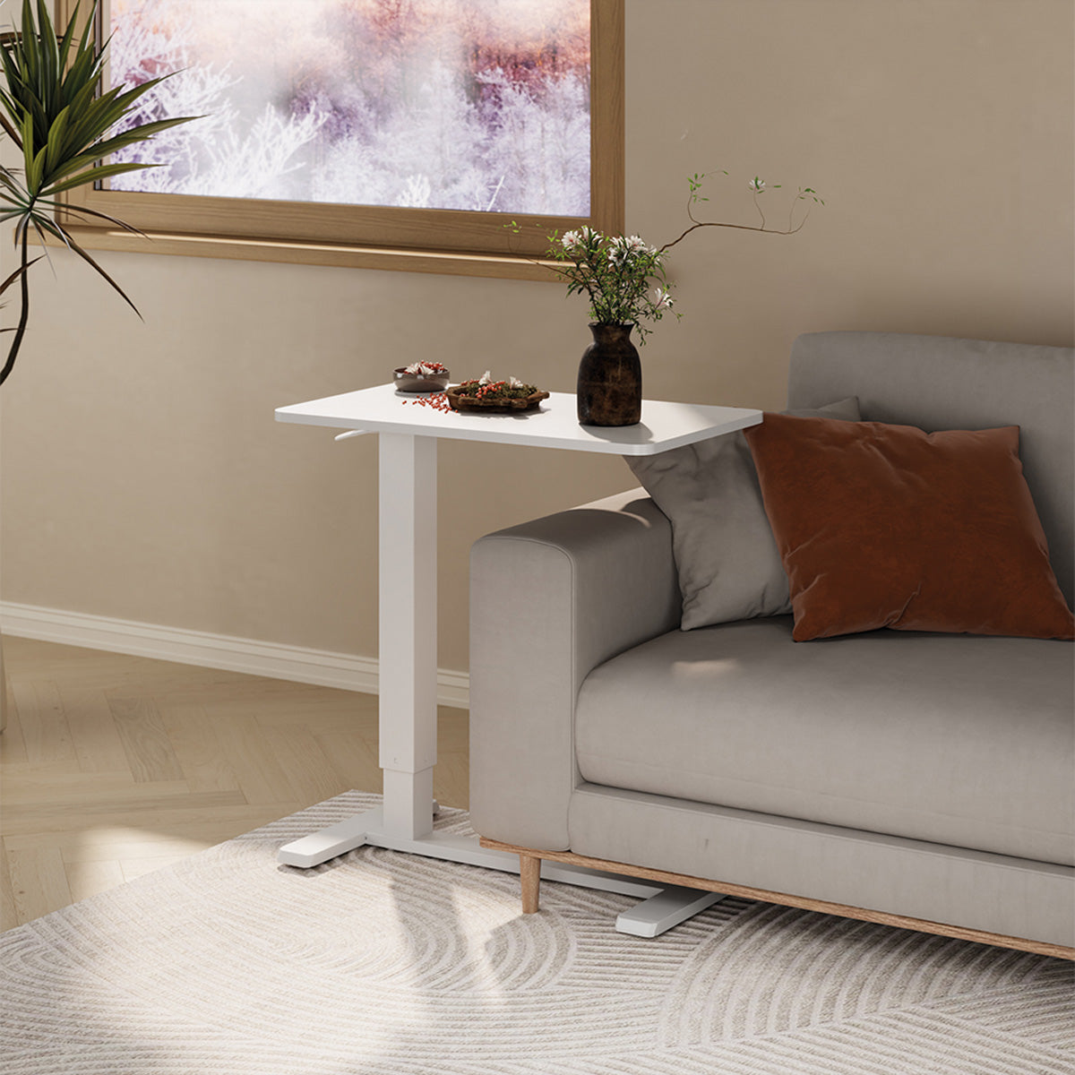 ROLINE Höhenverstellbarer Tisch, 70 × 40 cm, Gasfeder, 64–99 cm, 7 kg, Weiss