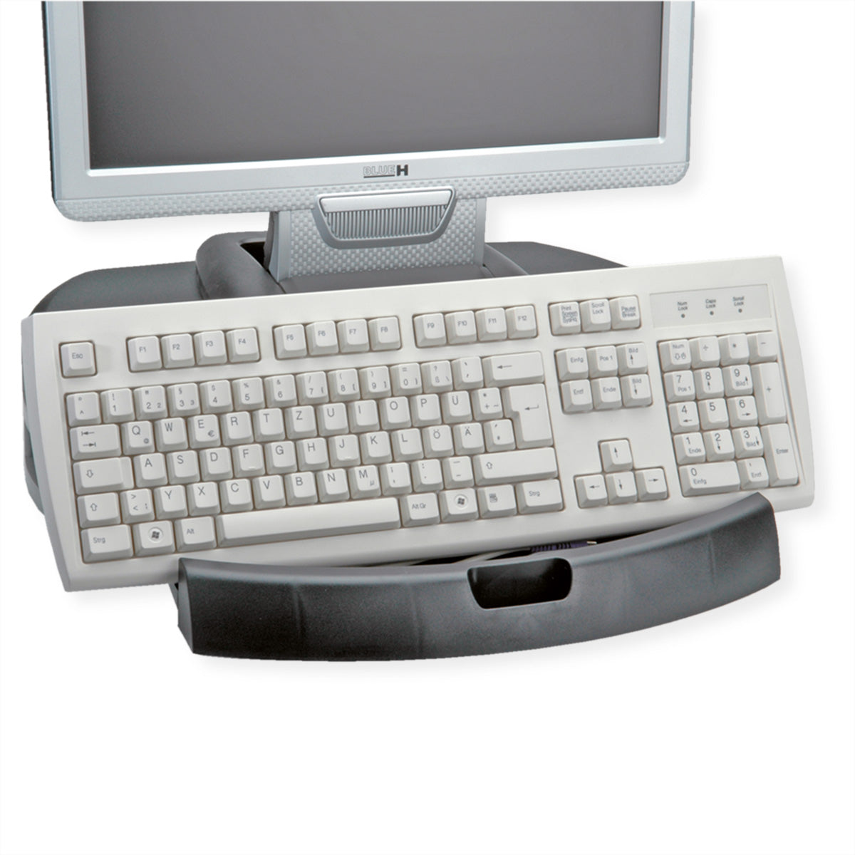 ROLINE Trend – Monitor-Tischständer – freistehend – 1 Monitor – bis 20 kg/Monitor – 2 Schubladen – Grau