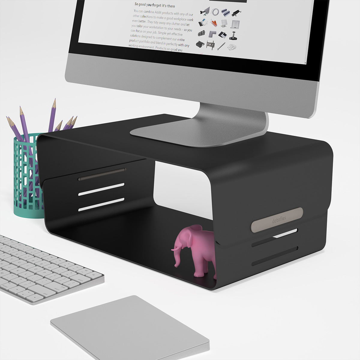 Dataflex Addit Bento Schreibtisch-Organizer-Set – schwarz, Toolbox, Monitorerhöhung, für Notebooks bis 15"