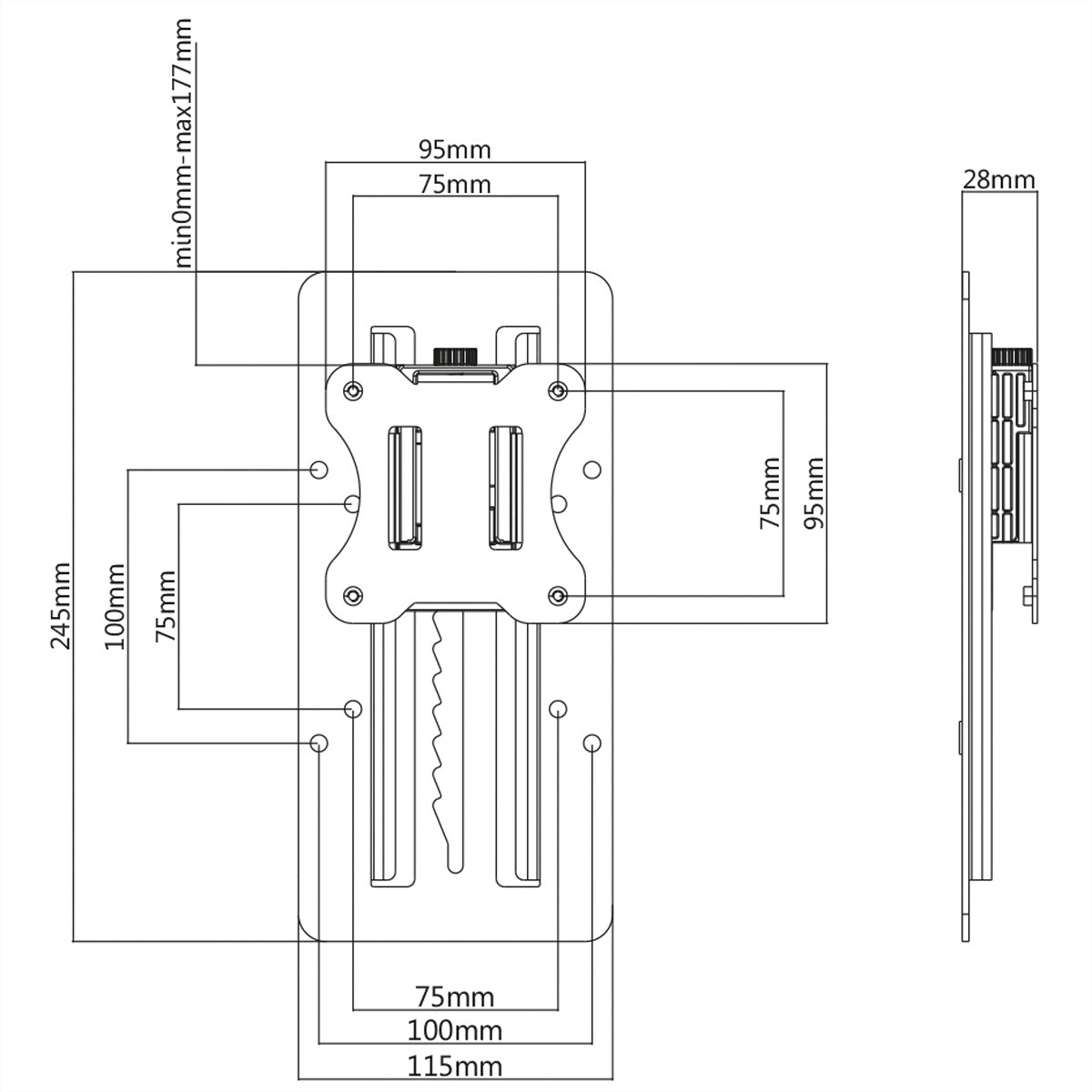ROLINE VESA-Adapterplatte – bis 27" – VESA 75×75/100×100 mm – bis 8 kg/Monitor – höhenverstellbar – silber