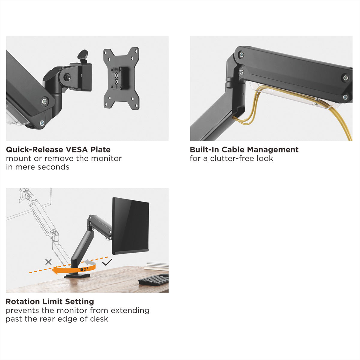 ROLINE Monitorarm Tischhalterung – 1 Monitor – 17–49" – VESA 75×75/100×100 mm – bis 18 kg/Monitor – Gasfeder