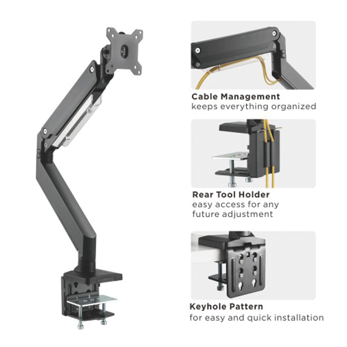 ROLINE Monitorarm Tischhalterung – 1 Monitor – 17–49" – VESA 75×75/100×100 mm – bis 18 kg/Monitor – Gasfeder