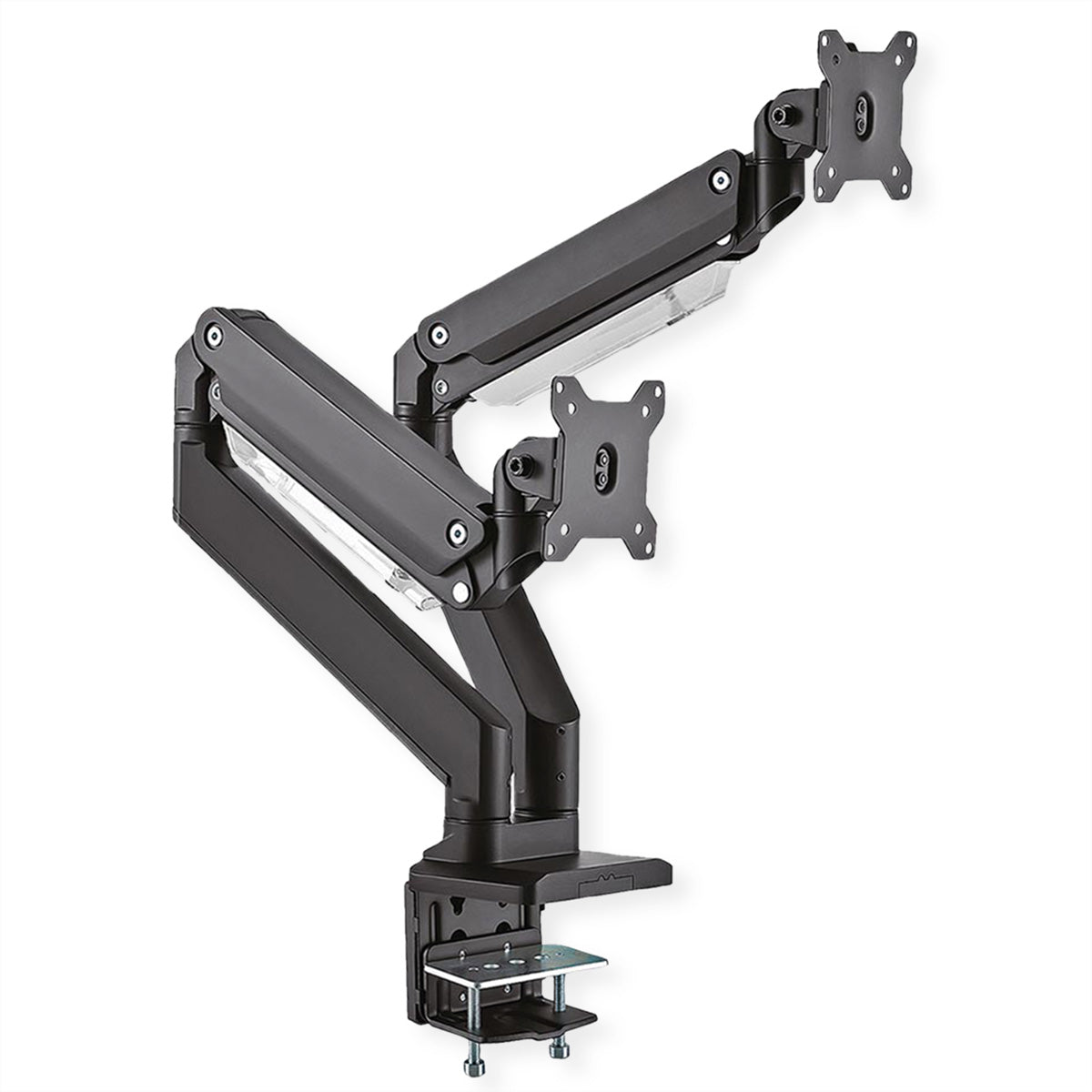 ROLINE LCD-Doppelarm – Monitorarm Tischhalterung – Klemme/Durchführung – 2 Monitore – bis 35" – VESA 75×75/100