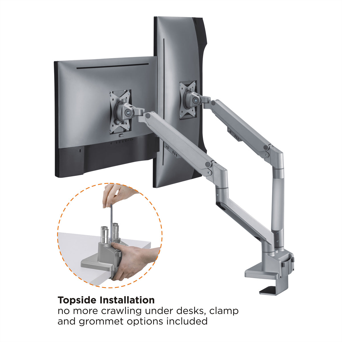 ROLINE LCD-Doppelarm – Monitorarm Tischhalterung – Klemme/Durchführung – 2 Monitore – 17–32"