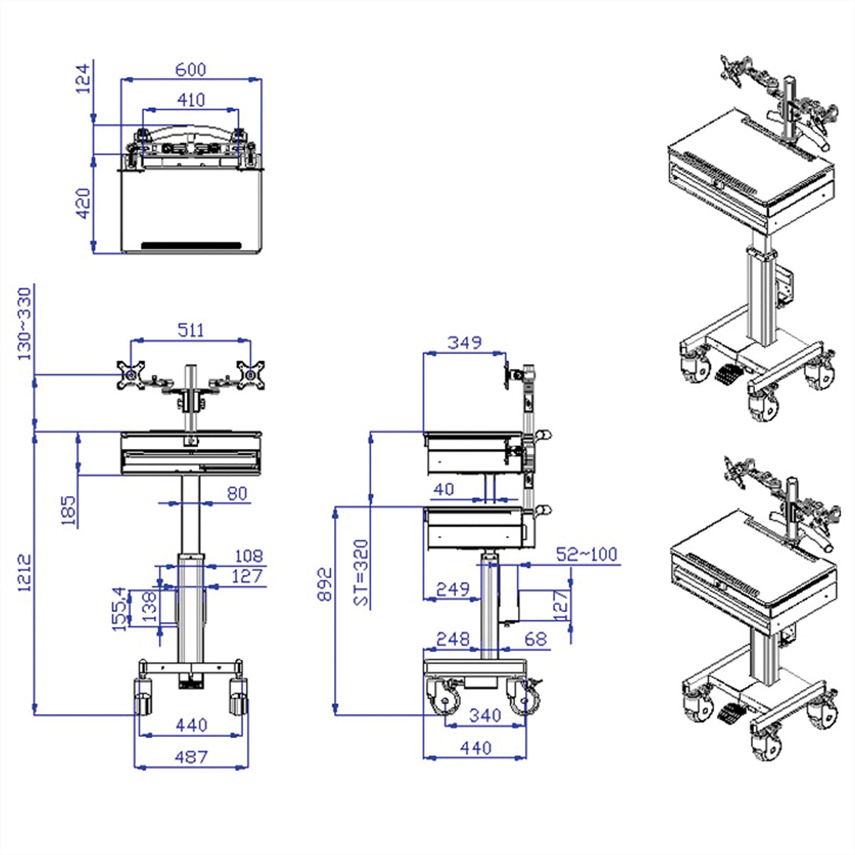 ROLINE Sitz-/Steh-Workstation – 2 Monitore – VESA 75×75/100×100 mm – bis 6 kg/Monitor – höhenverstellbar