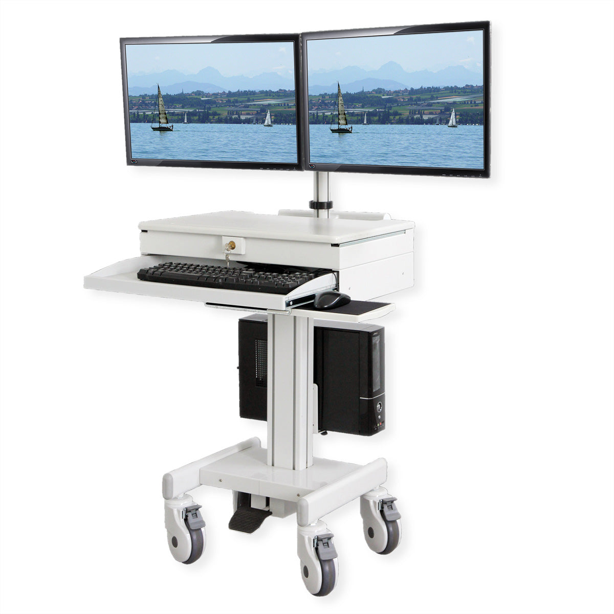 ROLINE Sitz-/Steh-Workstation – 2 Monitore – VESA 75×75/100×100 mm – bis 6 kg/Monitor – höhenverstellbar