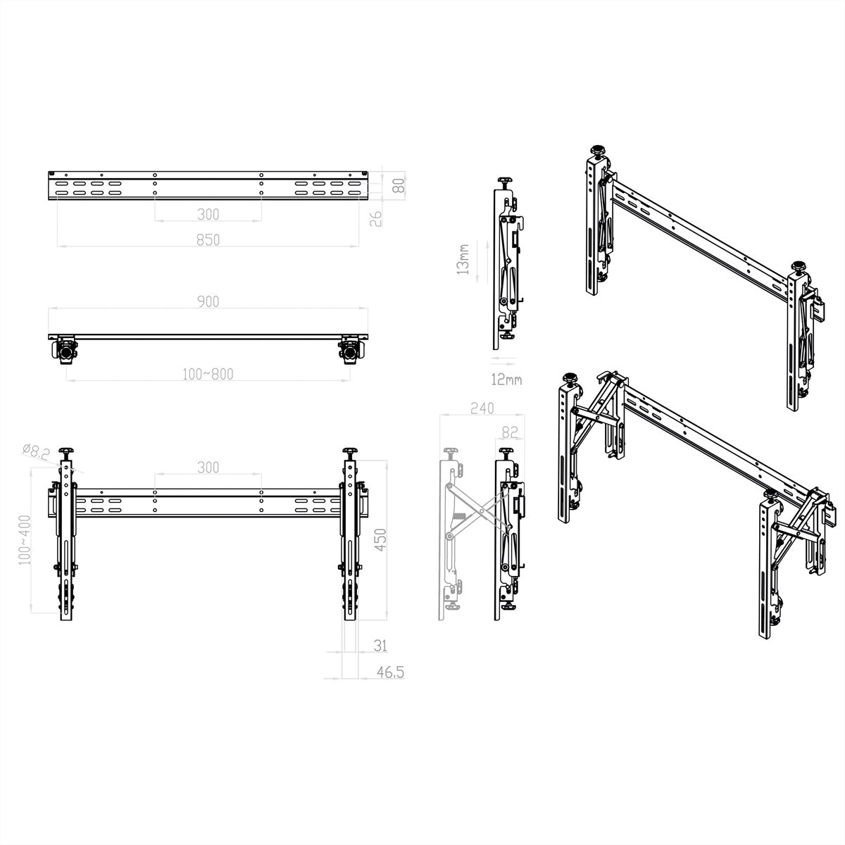 ROLINE Monitor-Wandhalterung – 2 Monitore – VESA 100×100/200×200/400×200/400×400/600×400 mm – bis 50 kg