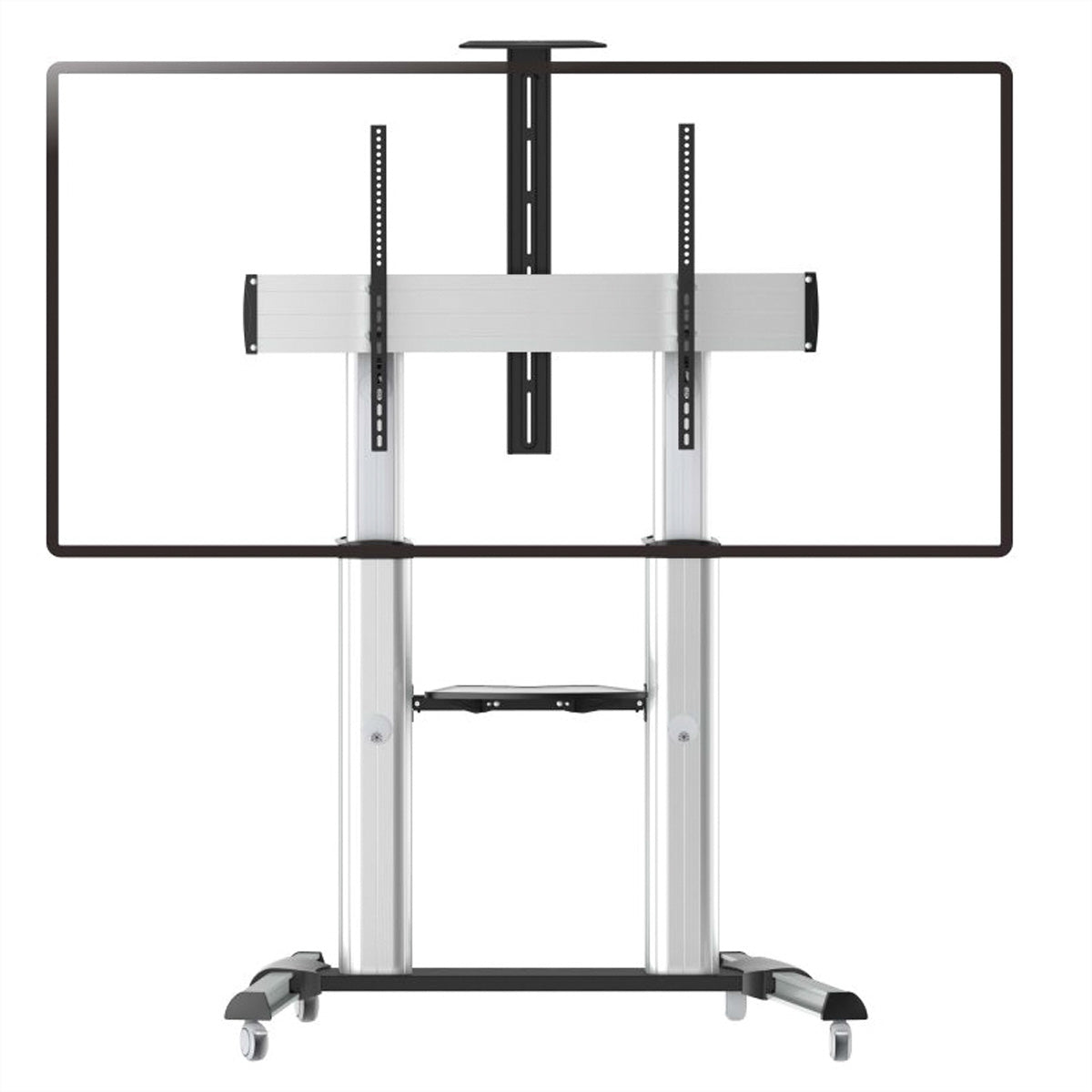 ROLINE TV-Wagen – 60–100" – VESA 200×200–1000×600 – bis 100 kg, Höhenverstellbar, mit Rollen – Silber
