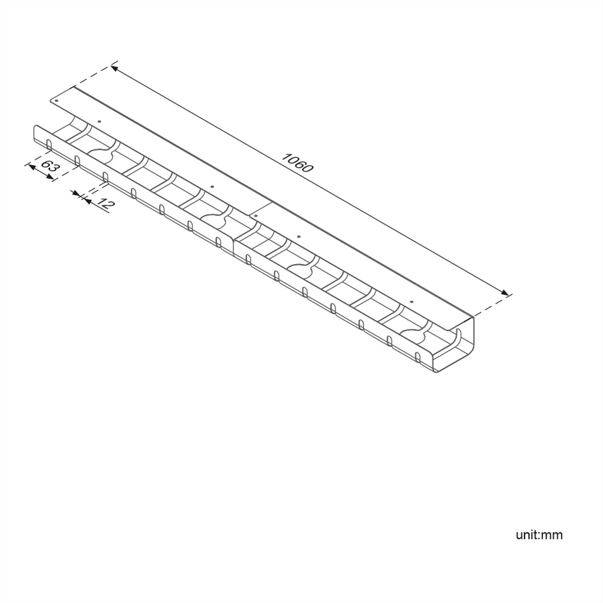 ROLINE Untertisch-Kabelwanne – 530×110×80 mm – Metall – Schwarz, Untertischmontage, 2 Stk.
