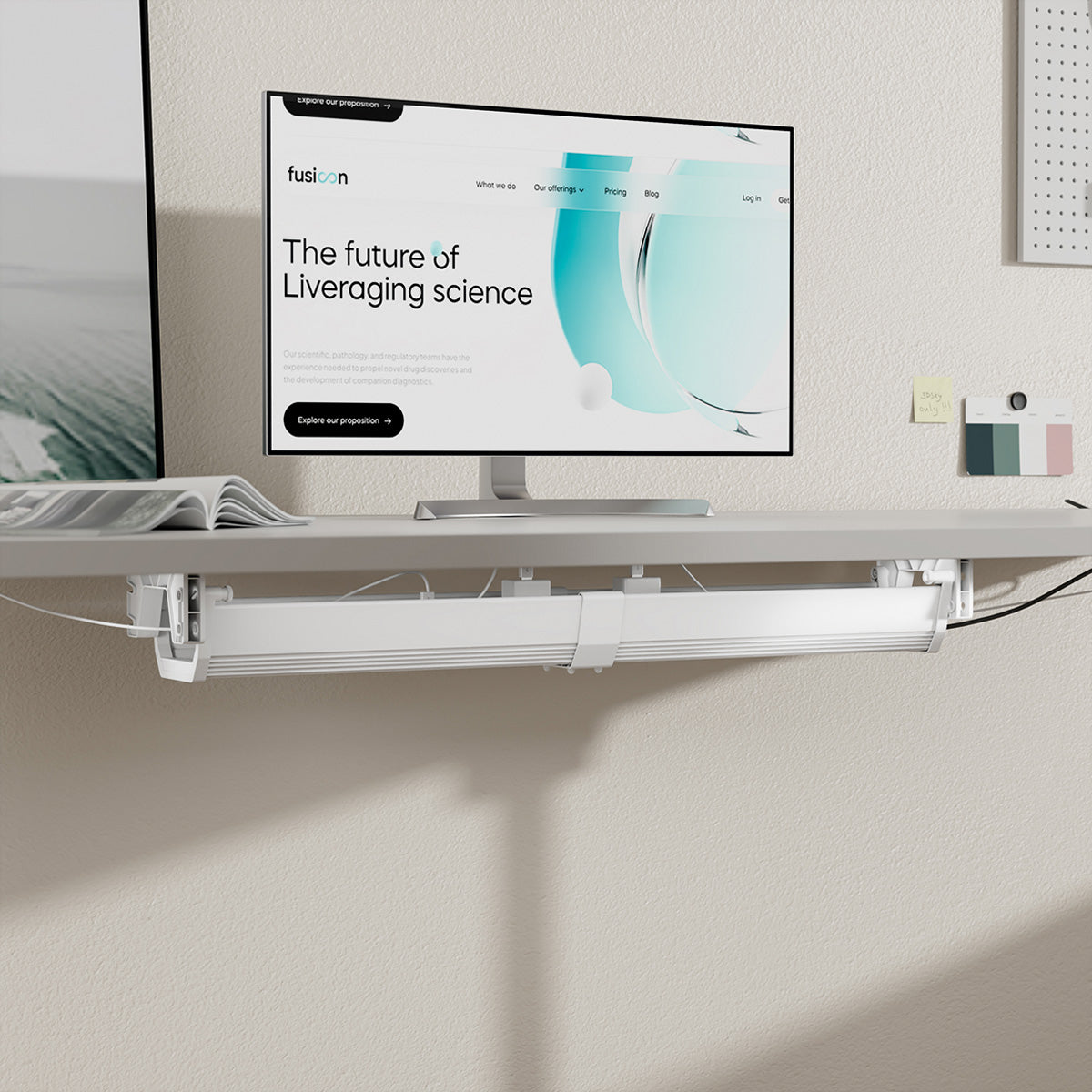 ROLINE Easy2Open Untertisch-Kabelwanne – 182 × 858 × 118 mm – ABS – Weiss, Untertischmontage, 5 kg Traglast