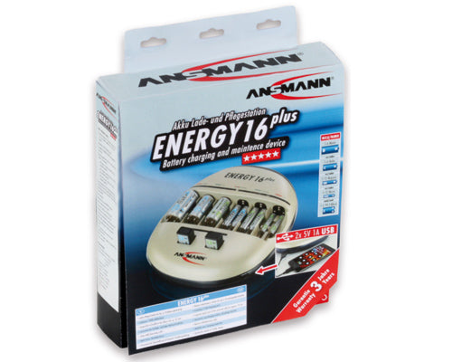 Ansmann Energy 16+ Ladegerät – 2× USB, Batterietest – für 9V, AA, AAA und andere