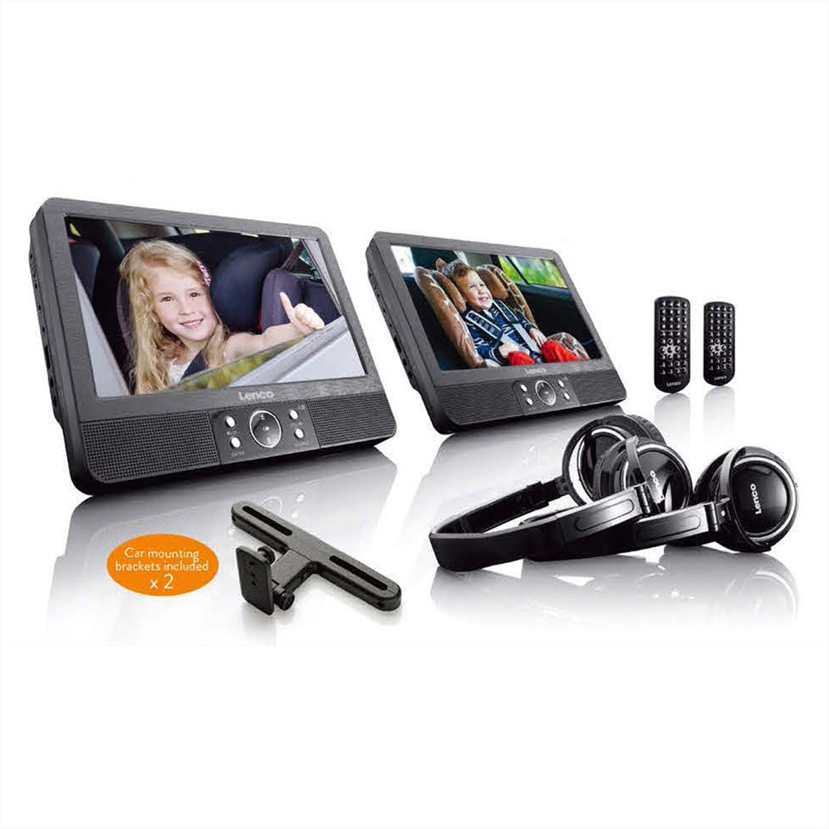 Lenco DVP-939 – 2× 9" Tragbarer DVD-Player, Dual-Screen, 800×480 Pixel, SD/USB, 2 h Akku, Schwarz