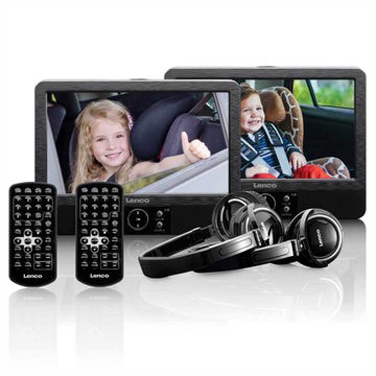 Lenco DVP-939 – 2× 9" Tragbarer DVD-Player, Dual-Screen, 800×480 Pixel, SD/USB, 2 h Akku, Schwarz