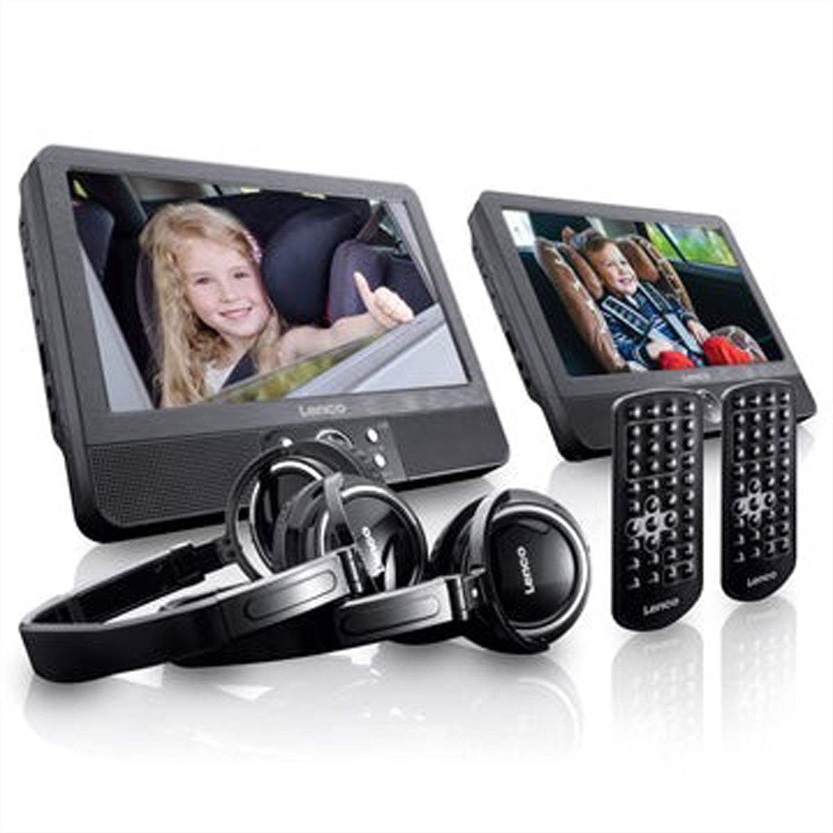 Lenco DVP-939 – 2× 9" Tragbarer DVD-Player, Dual-Screen, 800×480 Pixel, SD/USB, 2 h Akku, Schwarz