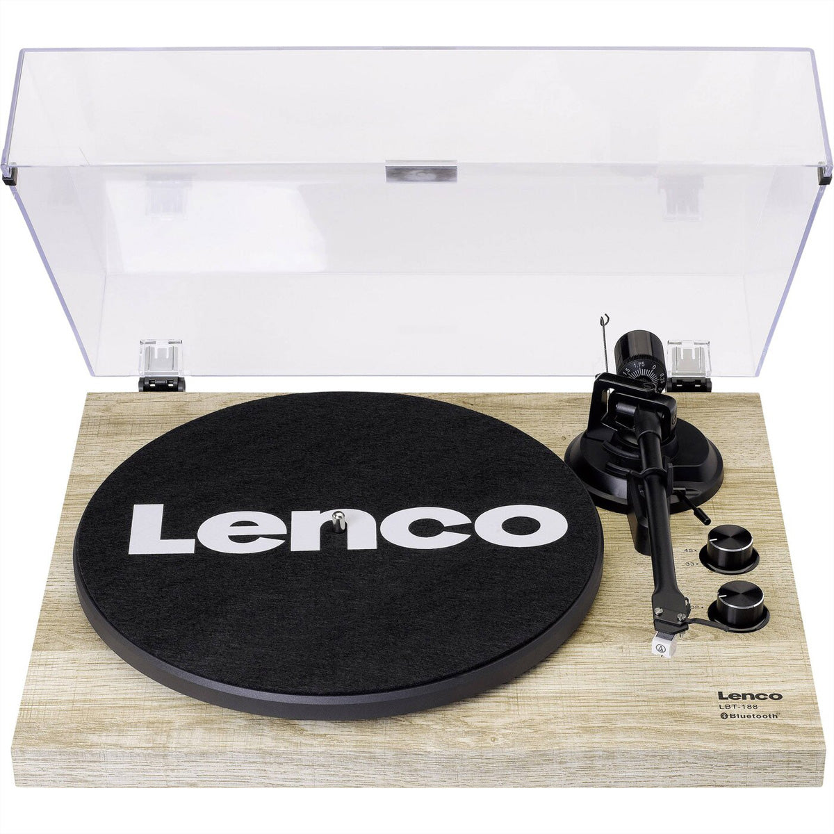 Lenco LBT-188 – Plattenspieler (Riemenantrieb, Start-Stopp-Betrieb), Bluetooth, Phono-Vorverstärker, 33/45 U/min – Pinie