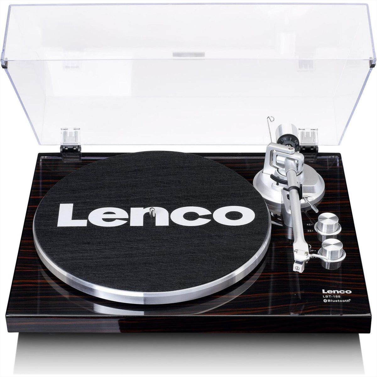 Lenco LBT-188 – Plattenspieler (Riemenantrieb), Bluetooth, Phono-Vorverstärker, 33⅓/45 U/min – Walnuss