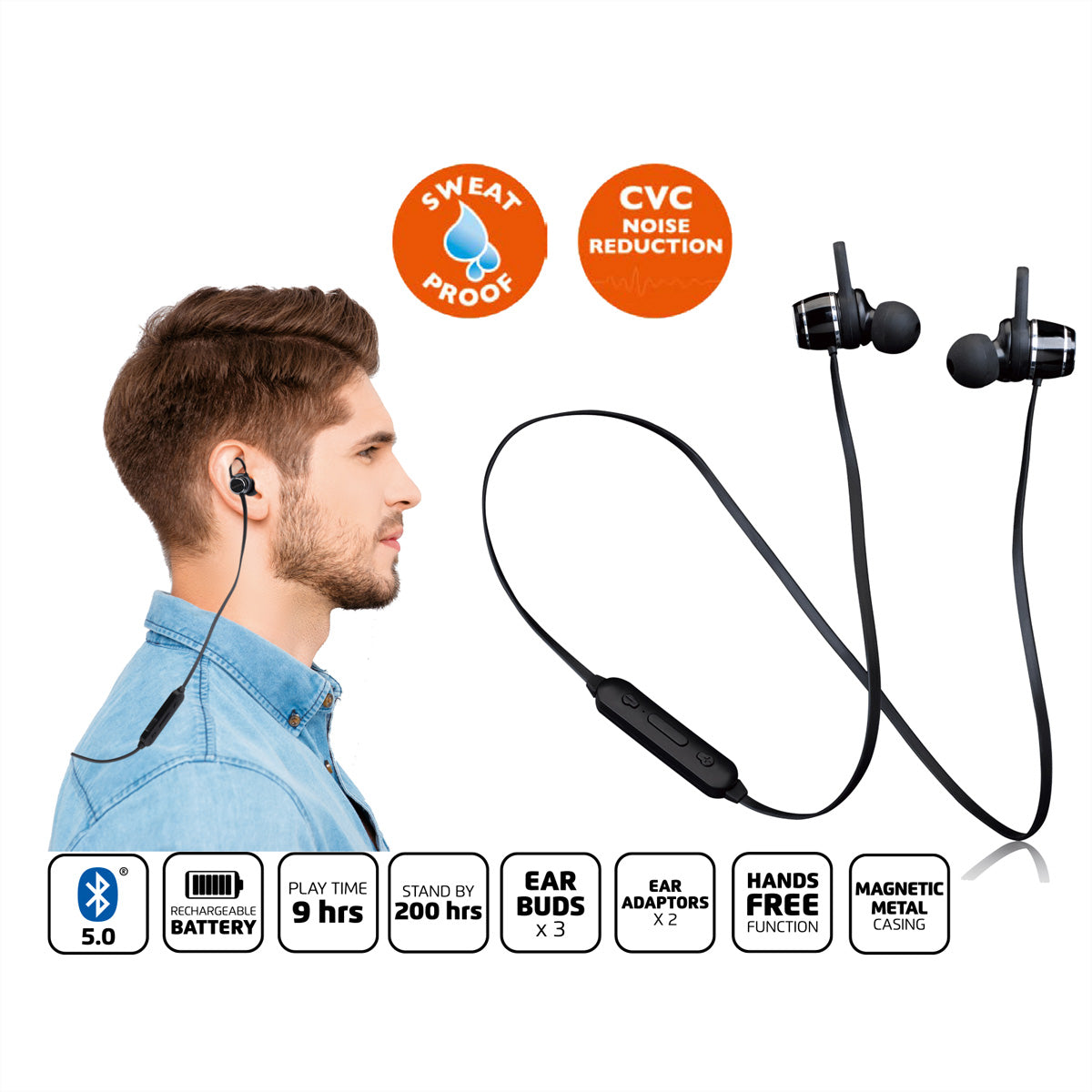 Lenco EPB-030BK In-Ear Kopfhörer – Stereo, BT 5.0, Schwarz