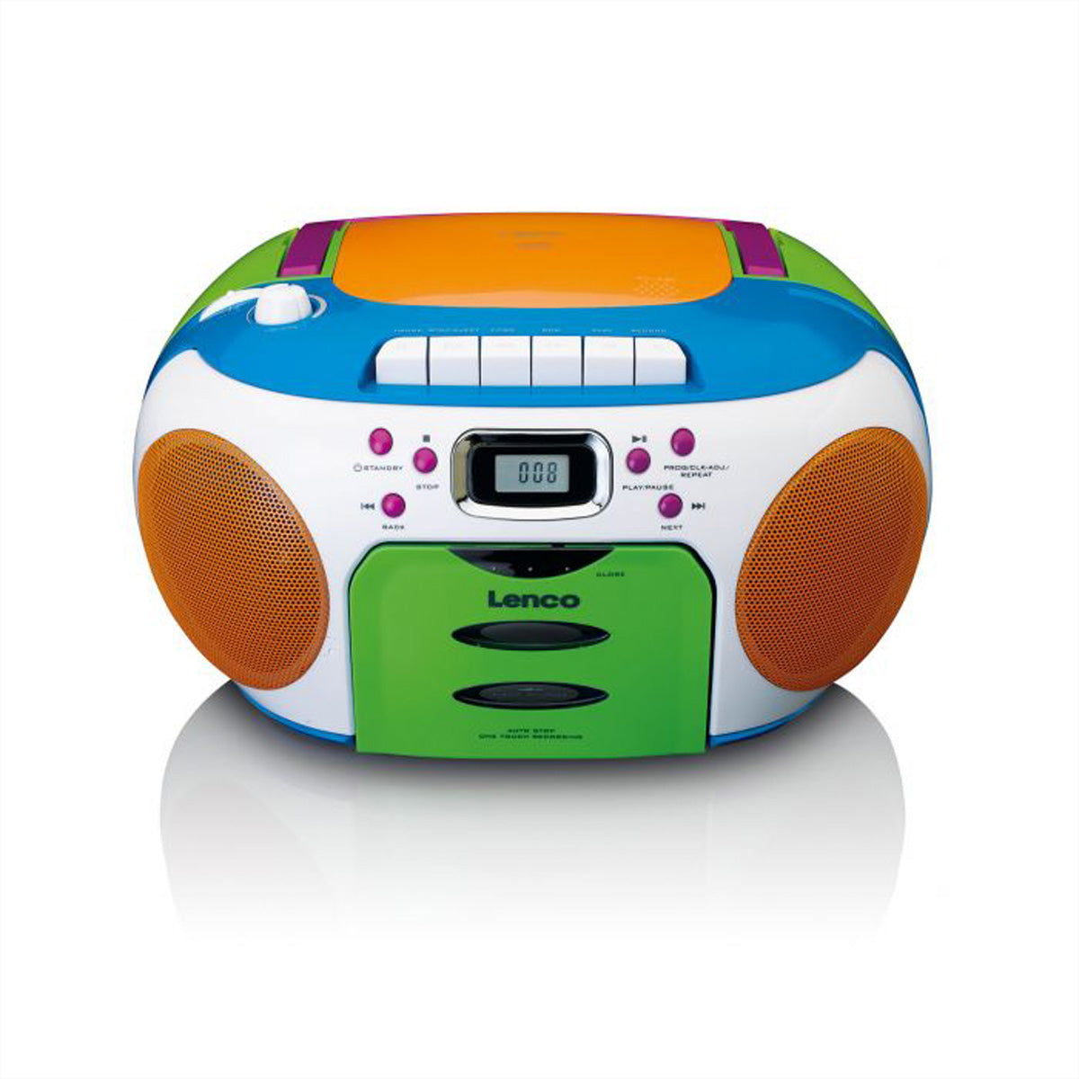 Lenco SCD-971 – CD-Boombox, UKW-Radio, Kassette, Netz- und Batteriebetrieb – Mehrfarbig
