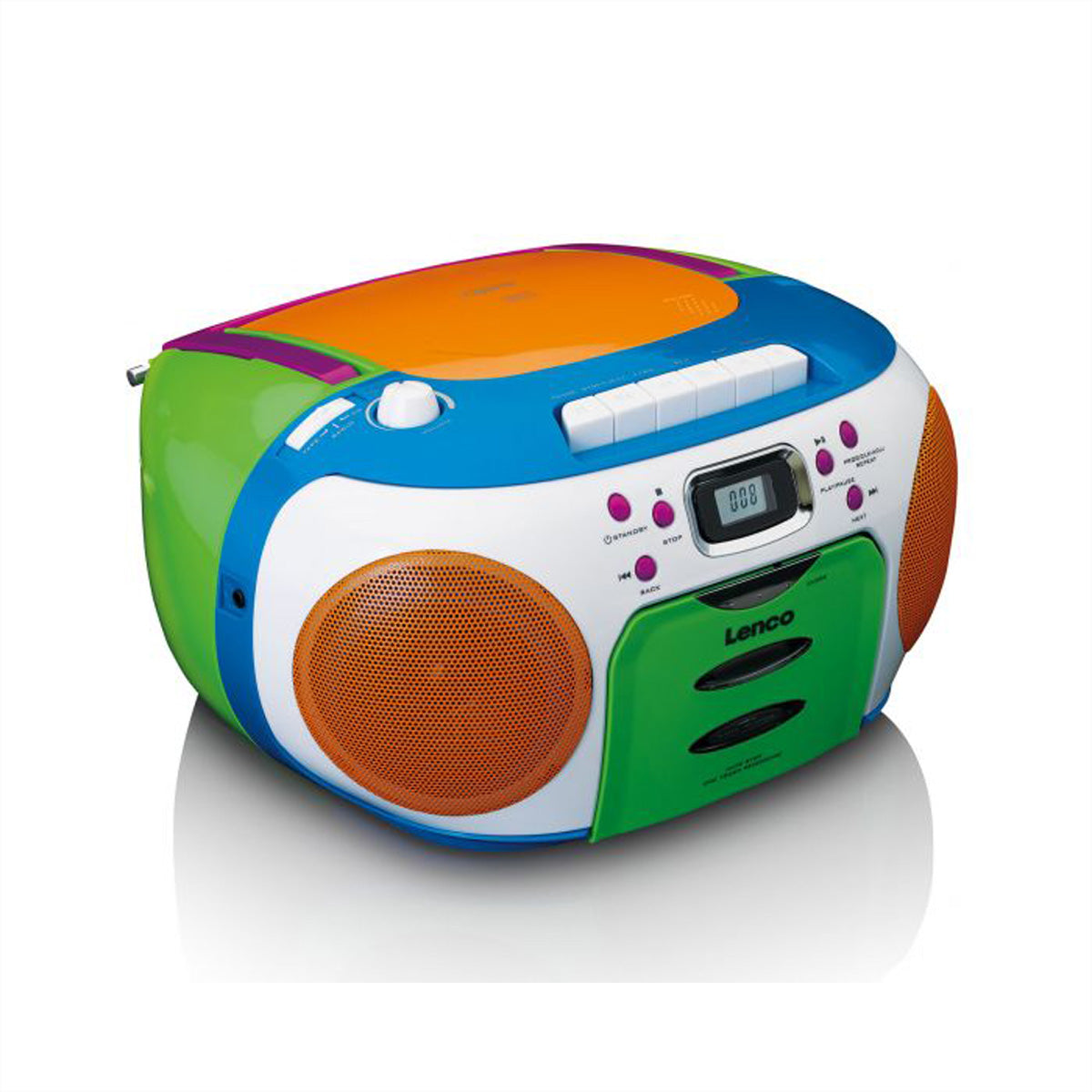 Lenco SCD-971 – CD-Boombox, UKW-Radio, Kassette, Netz- und Batteriebetrieb – Mehrfarbig