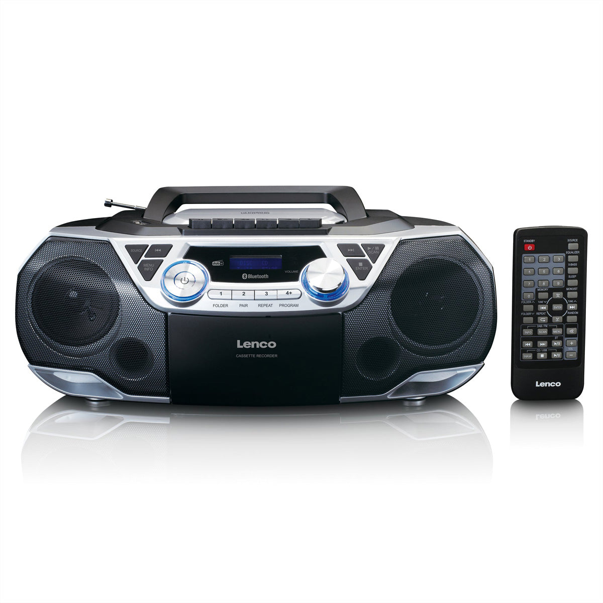 Lenco SCD-720 – CD-Boombox, DAB+/UKW, Kassette, Bluetooth, USB – Schwarz/Silber